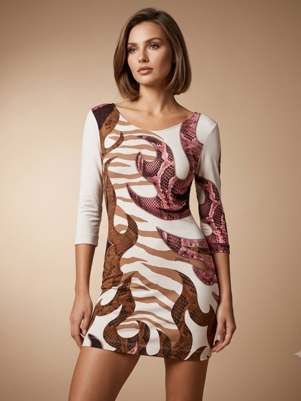 ​Just Cavalli Vintage Mixed Animal Print & Flame Bodycon Dress